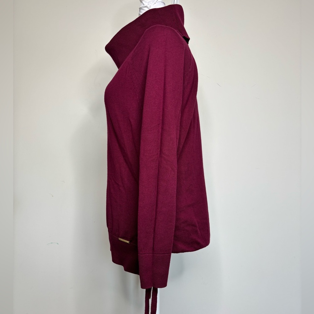 BN2 Michael Kors Women's Burgundy Sweater Side‎ Lace-Up Turtleneck - Picture 3 of 9